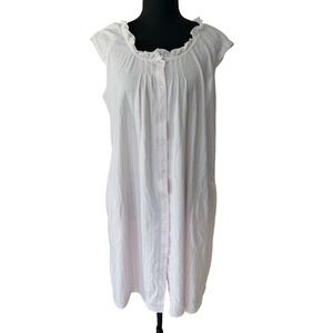 Miss Elaine Pink White Striped Button Front Nightgown Sleepwear Lounge Size L